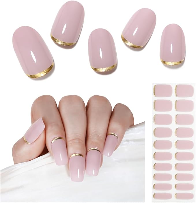 Arte Clavo Semi Cured Gel Nail Strips, 20 Pcs Gel Nail Stickers with UV Light Required, Salon Quality, Long Lasting, Easy Apply and Remove (French Pink)
