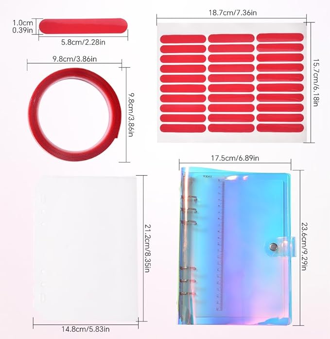 KADS Holographic Press-On Nails Organizer Book - 2 Double-Sided Storage Pages with Adhesive Backing, Includes 60 Pre-Cut & 1 Roll 300cm Double-Sided Tape for Nail Artists & DIY Enthusiasts