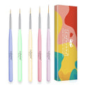 Lofuanna Art Liner Brushes Set 5PCS - UV Gel Polish Painting Acrylic Brushes for Nail Design - Drawing Pens for Home Use and Professional Salon - Sizes 7/9/11/15/20mm