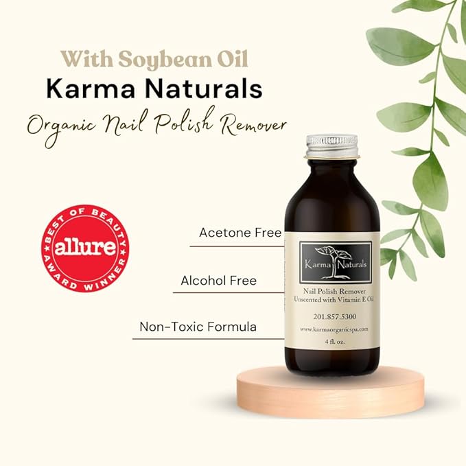 Karma Organic Nail Polish Remover Unscented- Non Toxic, Vegan, Cruelty Free, Acetone Free – Nails Strengthener for Fingernails – 4 fl. Oz