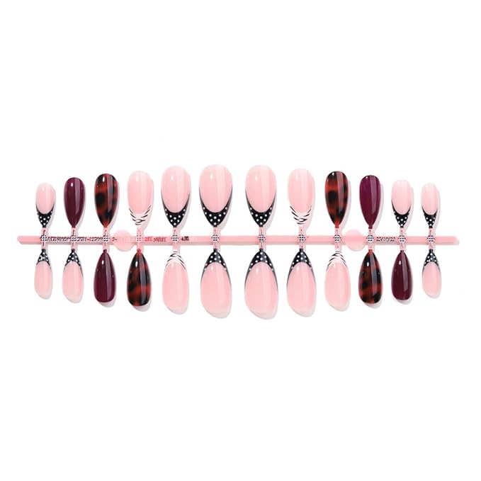 Brown Press on Nails Short Almond Fake Nails Fall Winter Nails Press ons with Tortoise,Polka Dots Design,Reusable Artificial Nail Full Cover Stick on Nails for Women Manicure 24Pcs