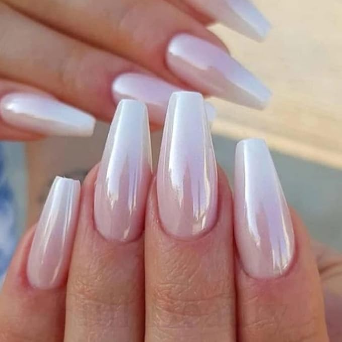 White Pearl Chrome Nail Powder, Mirror Effect Pearlescent Chrome Pigment Powder for Nails, Ice Aurora Nail Powder 3Pcs