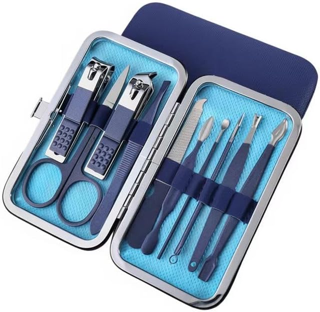 Beauty Nail kit Manicure Set, 10 Piece Nail Care Kit with Stainless Steel Tools, Light Blue Case .Unisex(Blue 10 Piece Set)