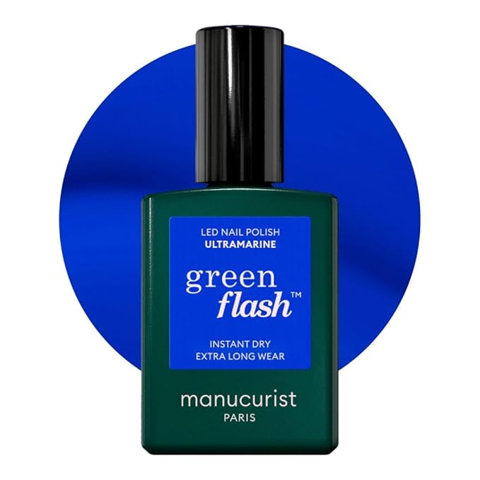 Manucurist Green Flash LED Deep Blue Ultra Marine Gel Nail Polish - Vegan, 12-Free, Plant-Based - Strengthens and Protects the Nail - Gel Polish - Made in France - 0.5 fl oz