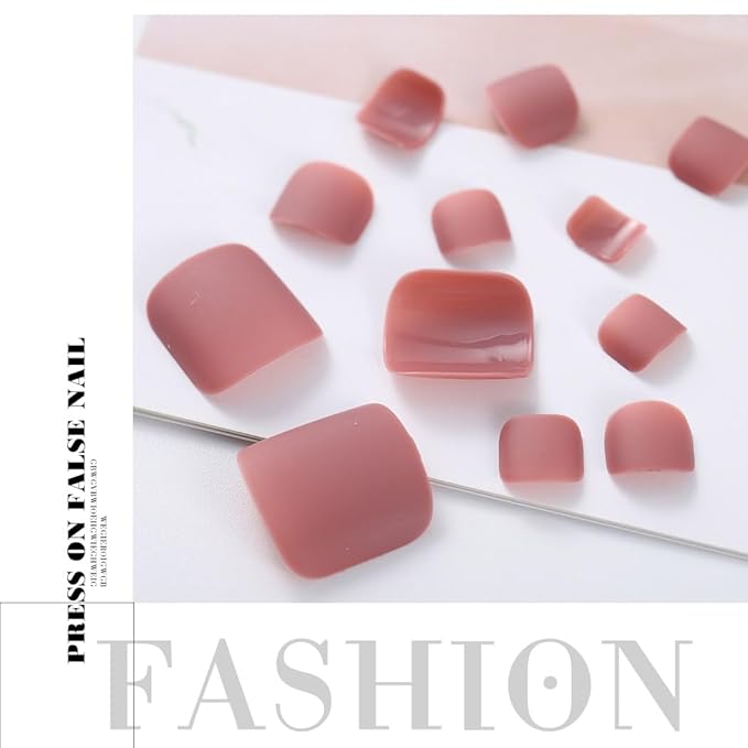 Solid Square Fake Toenails Matte Press on Toe Nails Short Acrylic False Toes Nails Artificial Beach Full Cover Toenail for Women 24 Pcs (Dark Nude)