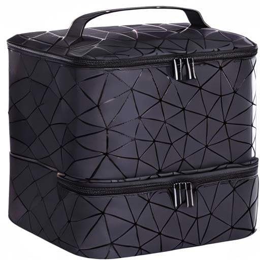 PU Leather Nail Polish Organizer, Double Layer Nail Polish Storage Holds 30 Bottles (15ml/0.5fl.oz) & Nail Lamp, Portable Nail Bag Organizer Case for Nail Tech Travel & Manicure Kit