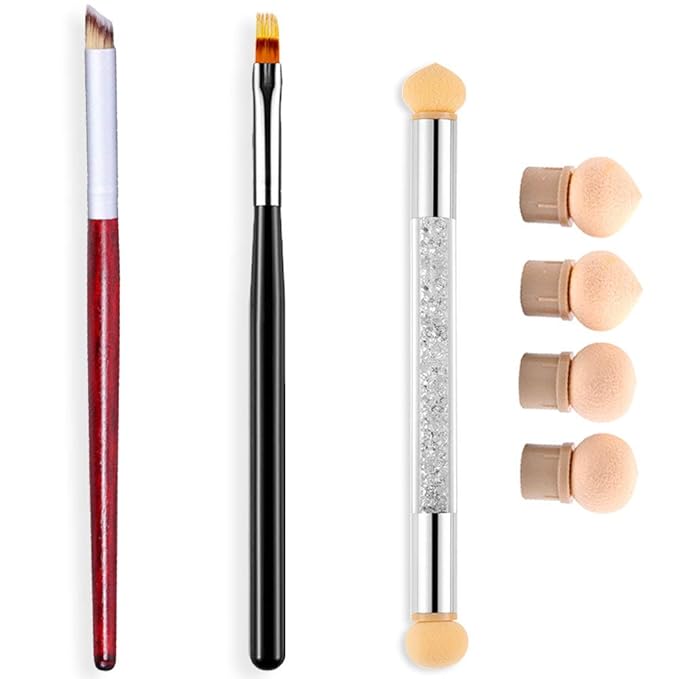 SILPECWEE 3pcs Ombre Nail Brush Set - Nail Art Brushes with 4 Replaceable Sponge Heads - Nylon & Acrylic Handle - Gradient, Sponge & Ombre Nail Design Tools