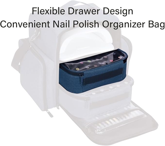 Small Clear Nail Polish Organizer Holds 30 bottles(15ml-0.5fl.oz) Nail Polish Case Multifunctional Nail Polish Bag organizer, Cosmetic Travel Makeup Cases for Women Blue