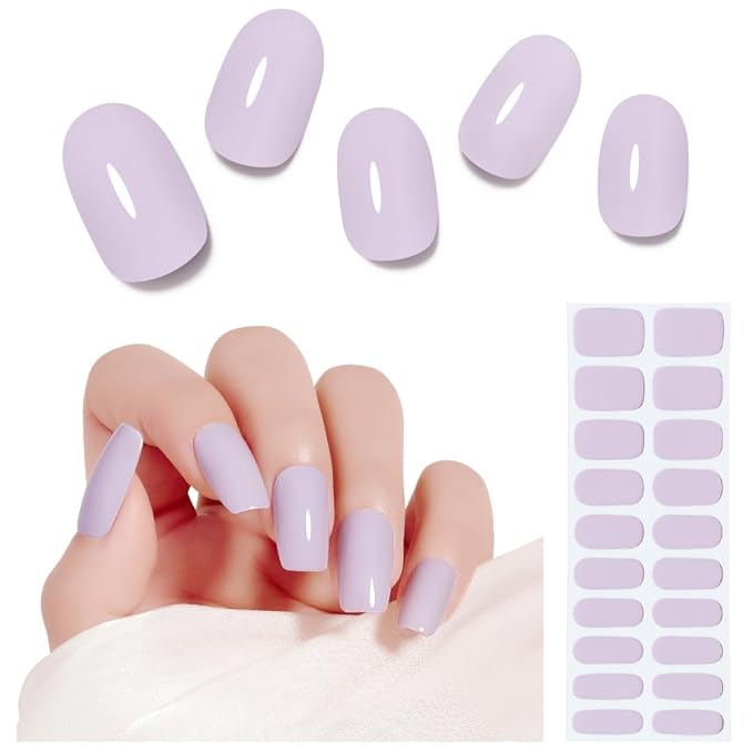 Arte Clavo Semi Cured Gel Nail Strips, 20 Pcs Gel Nail Stickers with UV Light Required, Salon Quality, Long Lasting, Easy Apply and Remove (Light Purple)