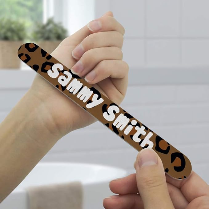 Personalized Custom 1 Line Leopard Animal Print Double-Sided Nail File Emery Board Set 4 Pack
