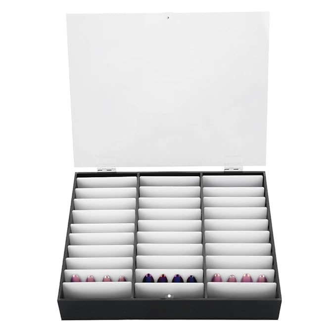 Rosvola Nail Art Display, Nail Storage Organizer Box, Empty Nail Tips Storage Box with cover Fake Nail Display Case for Nail Salon Home Use (Black)