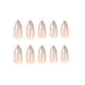 Press On Nails - Doji Star Nude Nails, 24 Pcs Reusable Silve Nude Fake Nails with Medium Almond Shape, Design for Women and Girls