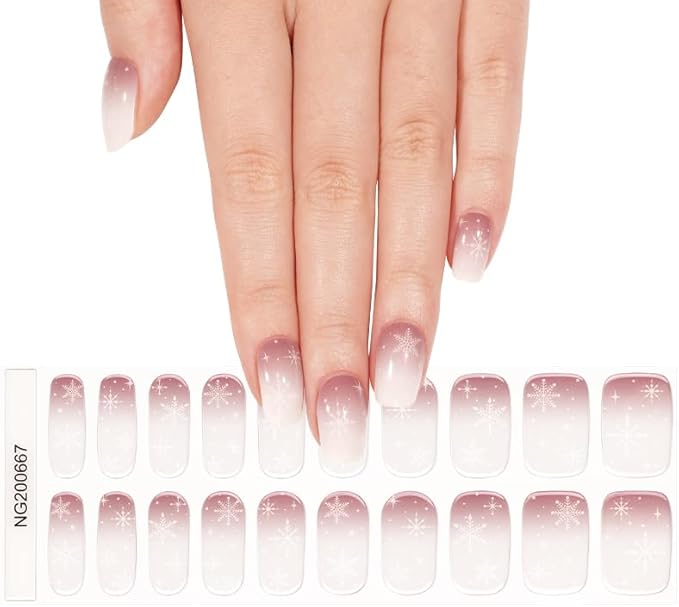 Semi Cured Gel Nail Strips 20 Pcs Christmas Snowflake Gel Nail Wraps, Stickers, UV Light Required Nail Art Design Decoration Accessories