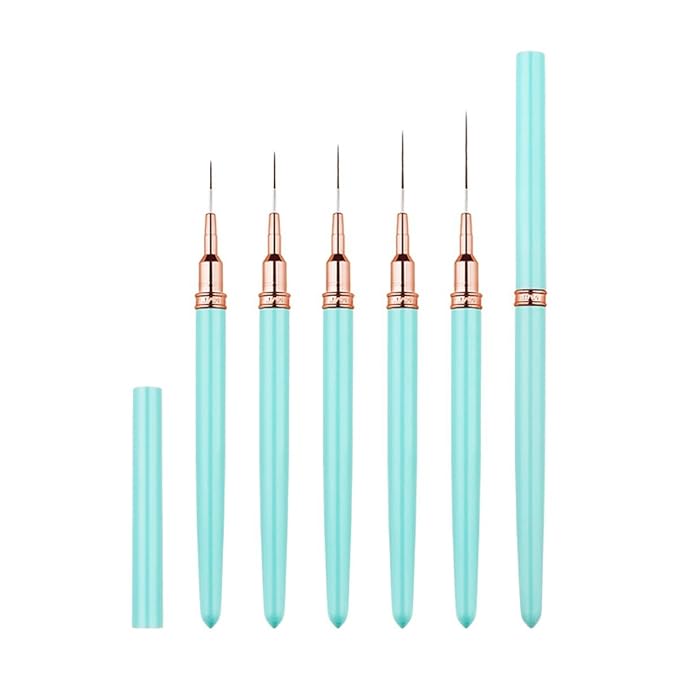 Metallic Liner Nail Art Brushes Set, Nail Art Pens, 5PCS Blue Color Nail Tools Liner Brush UV Gel Polish Painting Nail Design For Long Lines, Thin Details, Fine Drawing, Sizes 7/9/11/15/25mm