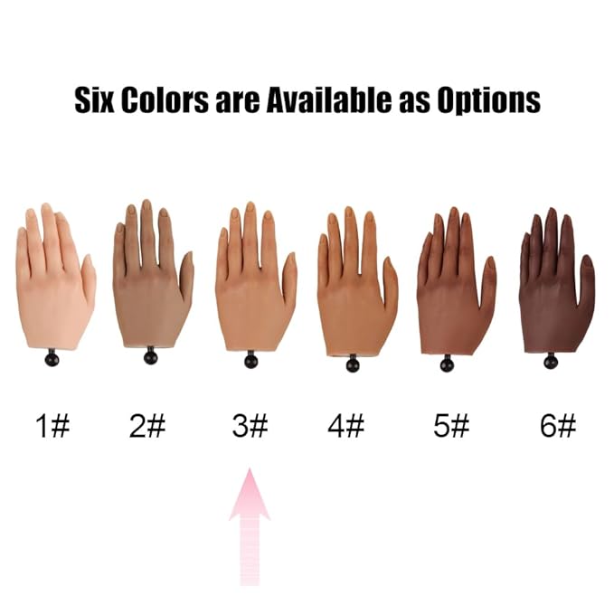 Practice Hand for Acrylic Nails with Stand Bracket, Silicone Fake Hands to Practice Fake Nails Mannequin Hand for Nails Practice and Nail Art Color3 Single Left Hand