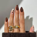 Fall Brown Press on Nails Short Almond,Maple Leaf Glossy Design Acrylic Fake Nails with Full Cover Stick on Nails,Reusable Glue-On Stickers for Autumn Fashion False Nails for Women Gift