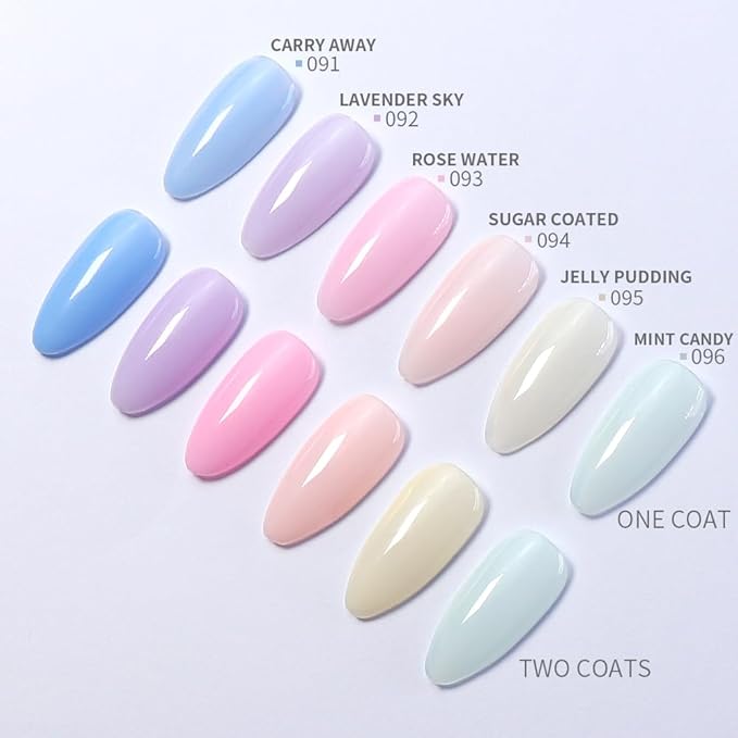 VARNAIL Pastel Sugar Jelly Gel Nail Polish Kit 6 Colors 15 ml , Translucent Sheer Gel Polish, Salon Quality Soak off UV Light Gel Nail Polish Set