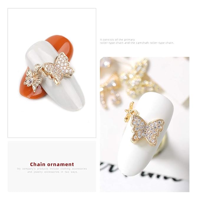 HNUIX Butterfly Nail Charms and Gems - Gold Copper Zircon, Multiple Shapes, Metal Bow-Knot Jewelry Rhinestones Charms, 27Pieces