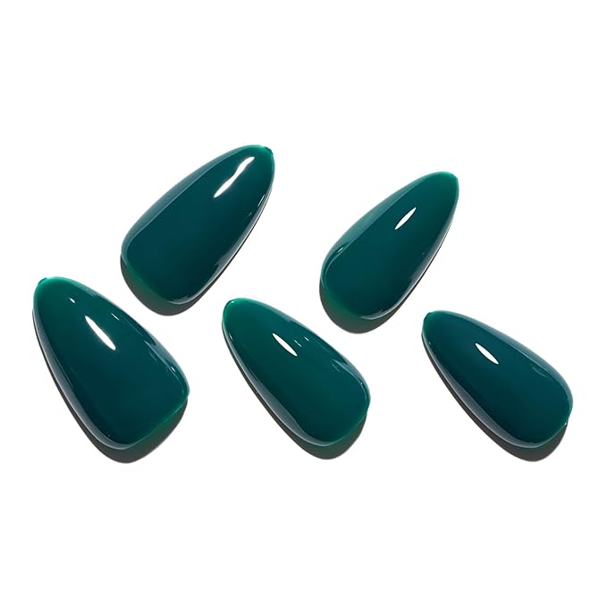 GLAMERMAID Dark Green Press on Nails Medium Almond, Holly Gel False Nail, Atrovirens Gloss Natural Stiletto Glue on Nails Kit for Women, Reusable Short Oval Stick on Acrylic Fake Nails Manicure Set