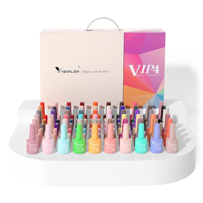 VENALISA VIP4 65PCS Gel Nail Polish Set, 60 Colors 7.5ML White Black Pink Nude Gel Polish Colors Nail Art Starter Kit