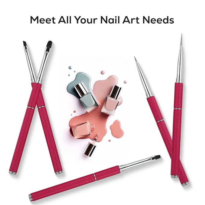 Nail Art Brushes Set Nail Art Design Pen Painting Tools with Nail Extension Gel Brush,Nail Polish Brush, Builder Nail Gel Brush, Nail Art Liner Brush for Salon Gift for Girls Women (Red)