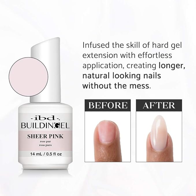 IBD Building Gel Sheer Pink – Hard Builder Gel for Nails Extensions, Soak-Off UV/LED Nail Enhancement for Strong Natural Nails, 0.5 oz
