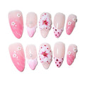10 Medium Handmade Press On Nails | with 3D Floral and French design False Nails | Skip Salon Trips, Easy to Apply & Remove, Reusable (A010, M)