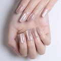 Cat Eye Light Nude Press On Nails Medium Long Length Square, Designer Reusable Acrylic Fake Nail with Glue, Glossy Gel Nails Wedding Party, Stick On Glue On Nail, Nails Press Ons for Women