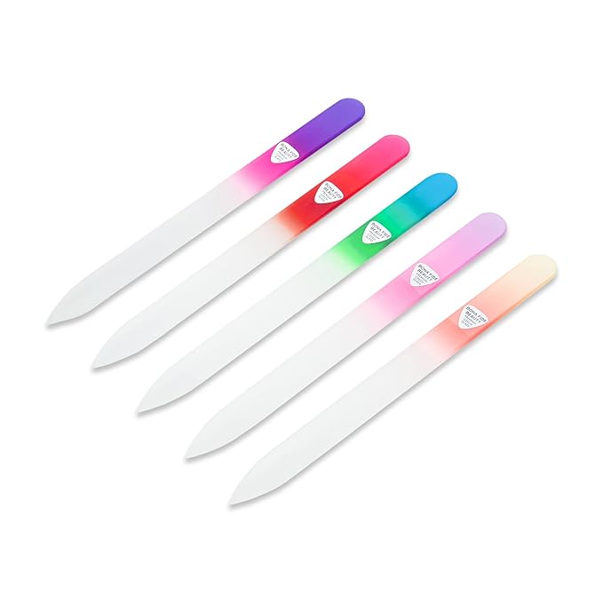 BONA FIDE BEAUTY Czech Glass Files for Nails, 5-Pieces Manicure Glass Fingernail Files with Cases (Malibu Color Set)