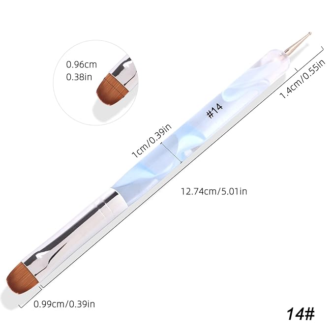 French Manicure Two-Way Nail Art Brush With Dotting Tool for Cuticle Clean Up and Design - Professional Salon Quality (14#, Blue)