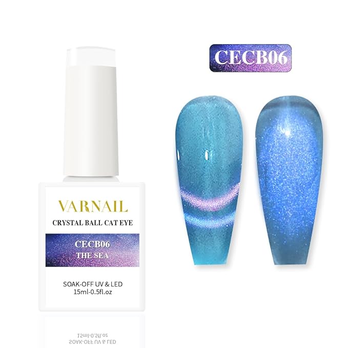 VARNAIL Crystal Cat Eye Gel Polish Set 6 Colors, 15ML Glitter Aurora Gel Polish with Magnet, Soak off UV Light Gel Nail Polish Set, Salon Quality Magnetic Gel Nail Polish