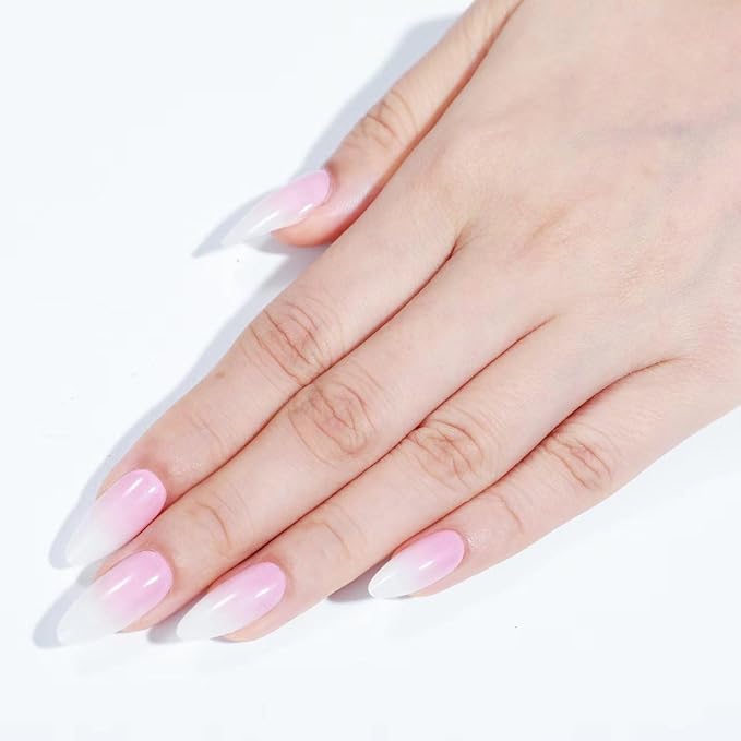 Rnker Press On Nails - Gradient Color, Almond Top gel Nails with Bright Finish, 15 Sizes - 30 Nail Kit with Glue