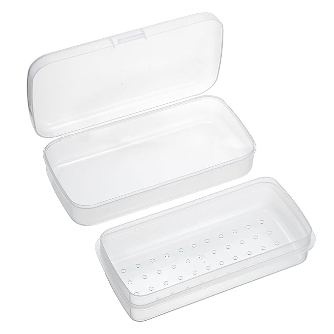 JUXYES Plastic Sterilizing Tray for Nail Art Accessories Tools, Portable Nail Art Tool Sterilizer Tray with Strainer, Fully Transparent Storage Box Organizer for Tweezer, Manicure Tools