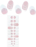 Valentines Day Semi Cured Gel Nail Strips 22Pcs Love Heart Gel Nail Stickers for Nail Art White Heart with French Tip Design Nude Pink Full Wrap Gel Nail Strips Sticker UV Light for Manicure Salon