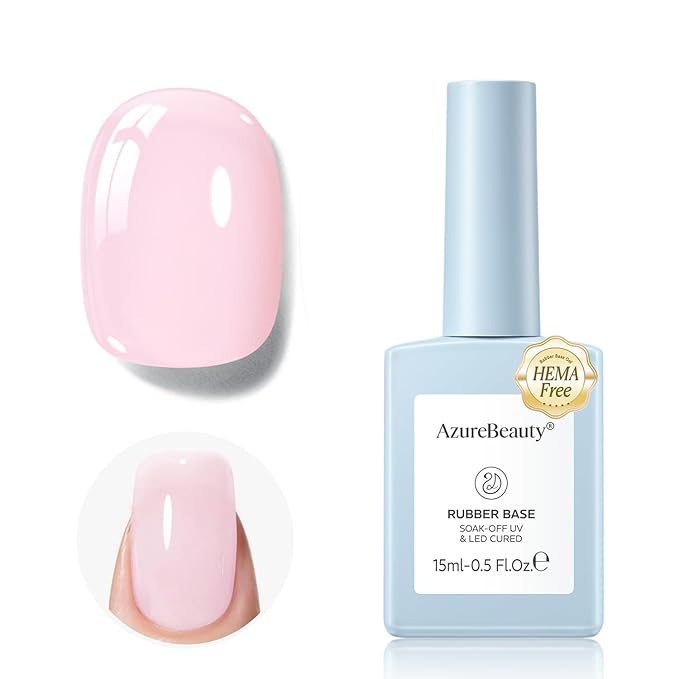 AZUREBEAUTY 15ml Rubber Base Builder Gel Polish for Nails, Nude Pink Rubber Base Coat, Self-Leveling Apex Building Nail Strengthener, Long Lasting Soak Off UV LED for Thin Weak Brittle Nails