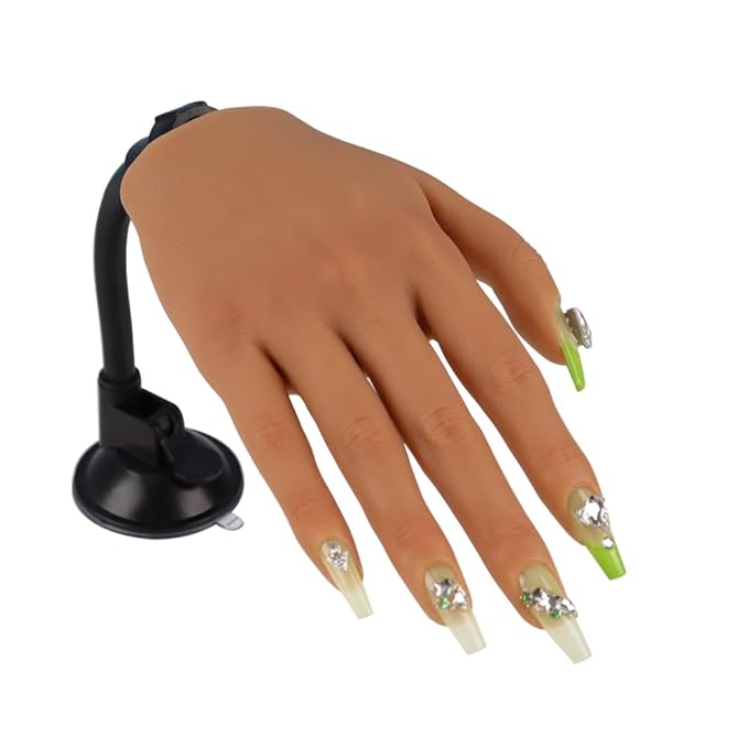 Practice Hand for Acrylic Nails with Stand Bracket, Silicone Fake Hands to Practice Fake Nails Mannequin Hand for Nails Practice and Nail Art Single Right Hand Color 4#