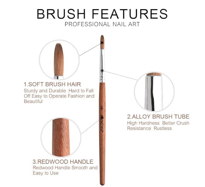 KADS Nail Acrylic Brush Kolinsky Nail Extension Brush Oval Crimped Shaped Sturdy Wooden Handle Acrylic Powder Nail Art Brush Professional Manicure Pedicure (6#)