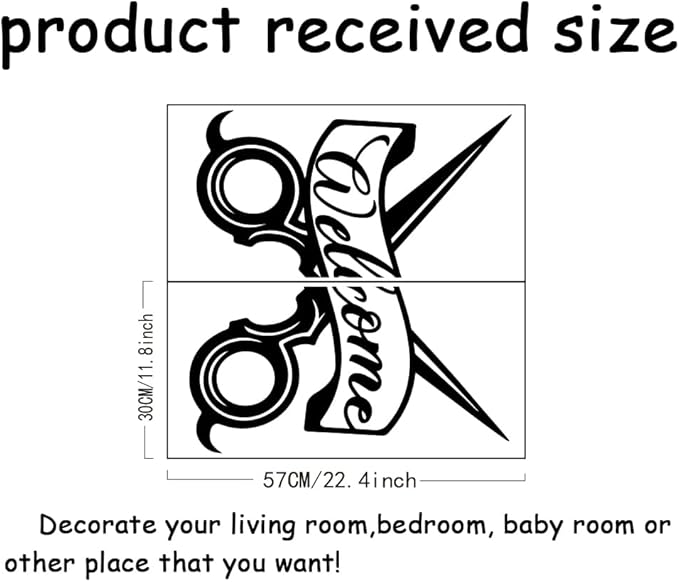 SUPERDANT Welcome Barber Wall Stickers Scissor Design Vinyl Wall Decal Barbershop Art Wallpaper Barber's Store DIY Decoration Window Door Decal 23.6x22.4in