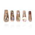 2025 Handmade Manicure Reusable PMMA Acrylic Medium Press-on Nails Brown Fake Nails with Swan Rose Rhinestone Embellishments Gifts for Women (Chocolate, Medium)