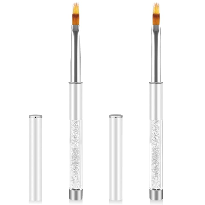 2 Pcs Nail Ombre Brush Nail Gradient Painting Brush Nails Art Brushes Manicure Tools with Rhinestone Handle UV Gel Polish Drawing Pen for Nails Design