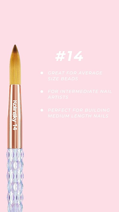 Kiara Sky Acrylic Brush #14 - Clear | 100% Pure Kolinsky | Crystal Cut Handle and Acetone Resistant