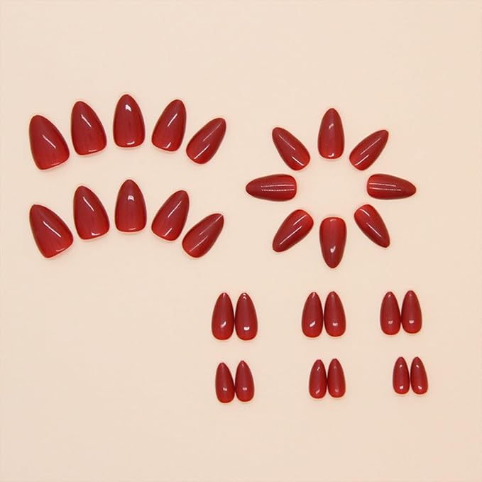 Red Press on Nails Short Almond Fake Nails Press ons Acrylic False Nails Acrylic Glue on Nails Artificial Stick on Nails for Women Christmas Halloween Valentines Nails Decorations 24 Pcs