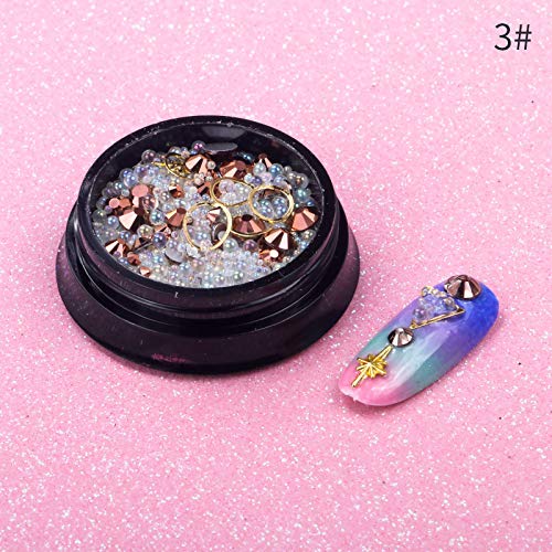 Nail Art Rhinestones Set Mixed With Metal Studs Sparkle Pearls Crystals Beads Decor Fake Tips 6 Wheels