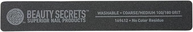Beauty Secrets 100/180 Rectangular Black Cushion Nail File Black