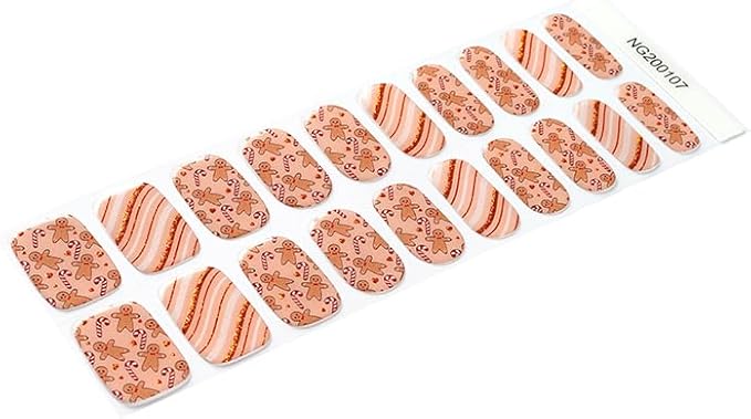 20pcs Christmas Semi Cured Gel Nail Strips - Salon-Grade DIY Wraps with Glaze Texture, Easy Application, UV Light Required for Festive Nails(Warm Toned Gingerbread Candy Nail)