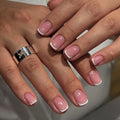 French Tip Press on Nails Short Square Fake Nails Nude Pink Acrylic Nails Glossy Nature Glue on Nails French False Nail Press ons with for Women Manicure Decoration 24Pcs