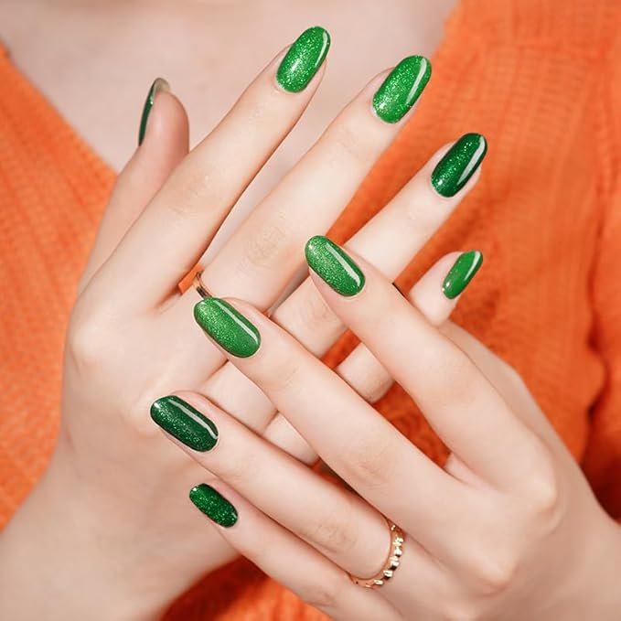 Semi-Cured Gel Nail Strips - 20 Salon-Quality Gel Sticker with UV Light Required, Long Lasting, Easy Application & Removal, Includes Prep Pad, Nail File, Wooden Stick (Emerald Allure)