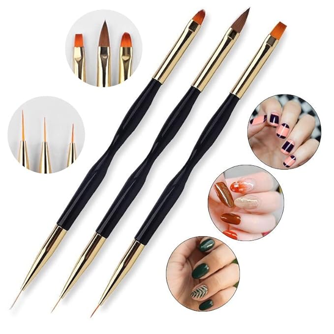 6 PCS Nail Art Brushes Set with 3 PCS Nail Painting Brushes, Double Ended Brush and Dotting Tool Kit, Nail Art Design Tools