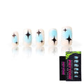 PSYTONE Short Press on Blue Nails Square Fake Black Star Nails Bling Acrylic Nude False Nails for Women and Girls 30 PCS