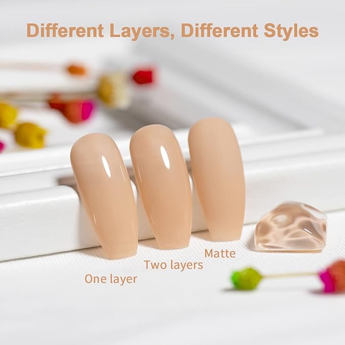 RARJSM Nude Rubber Base Gel Peach Apricot Pink Natural Color Extend Sheer Jelly Rubber Base Coat Gel Nail Polish Gel Builder 15ml Soak Off LED UV Curing Requires Salon Home DIY Use French Manicure